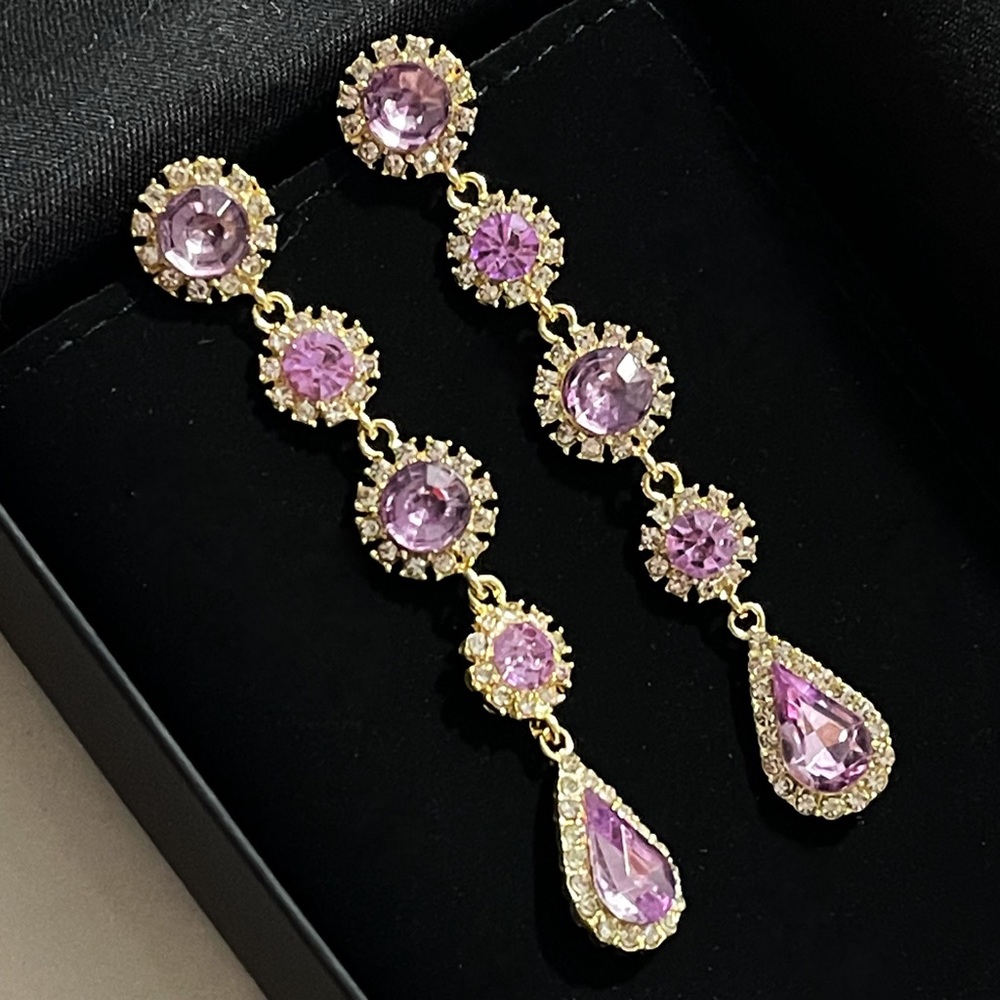 ✨Elegant Long Purple Rhinestones Dangling Earrings (Hypoallergenic)